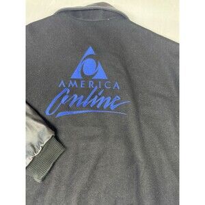 AOL “America Online” Wool Leather Embroidered Bomber Jacket Black Men’s XL Y2K